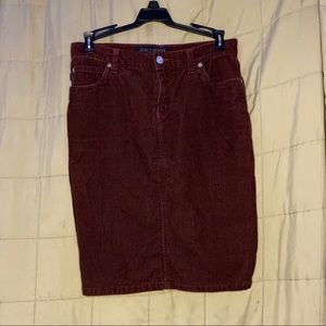 maroon denim skirt